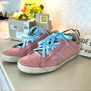 Golden goose superstar tonal glitter low top sneakers, size 37, pink